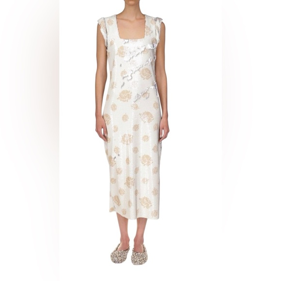 Marina Moscone Ivory Sequin Floral Midi Sheath Dress Size 2 NWT - Picture 1 of 7